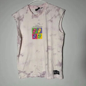 Rare The Rolling Stone Sleeves Tee Tie-Dye purple Sz XS logo in front of‎